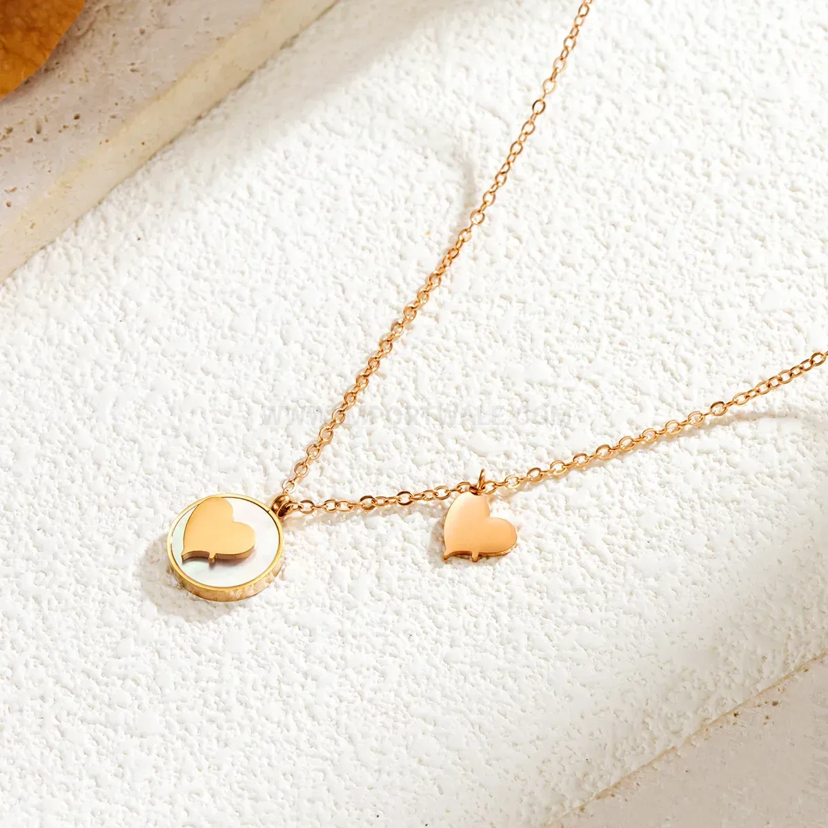 Stylish Round Shell Inlay Butterfly Pendant Stainless Steel Necklace