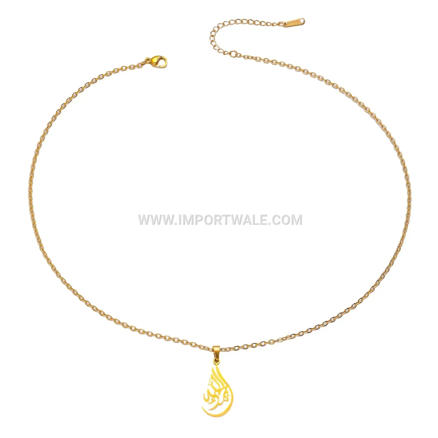 Stainless Steel Arabic Calligraphy Pendant Necklace with Link Chain