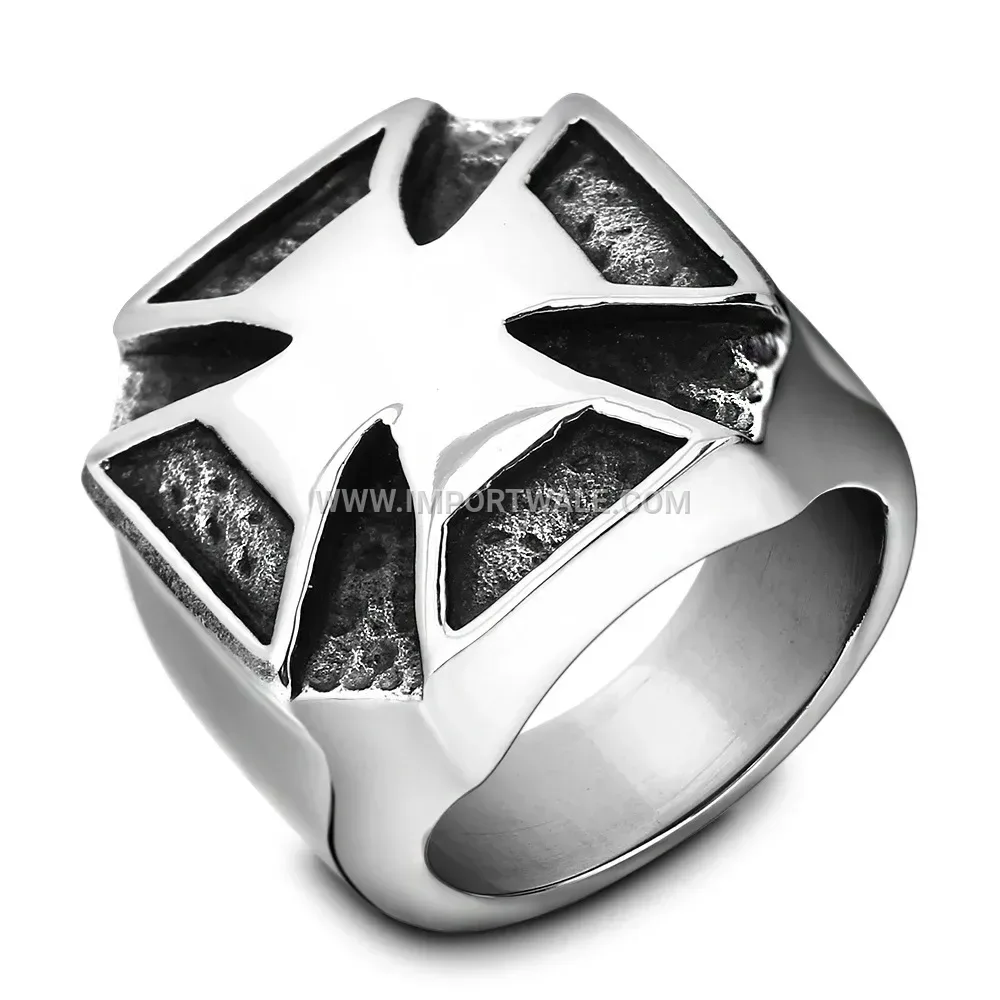 Vintage Cutout Cross Stainless Steel Men Ring