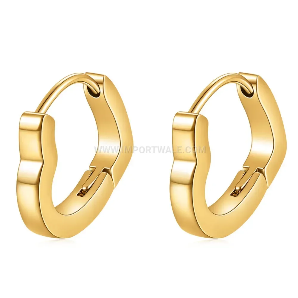 Hollow Heart Gold Plated Stainless Steel Huggie Earrings