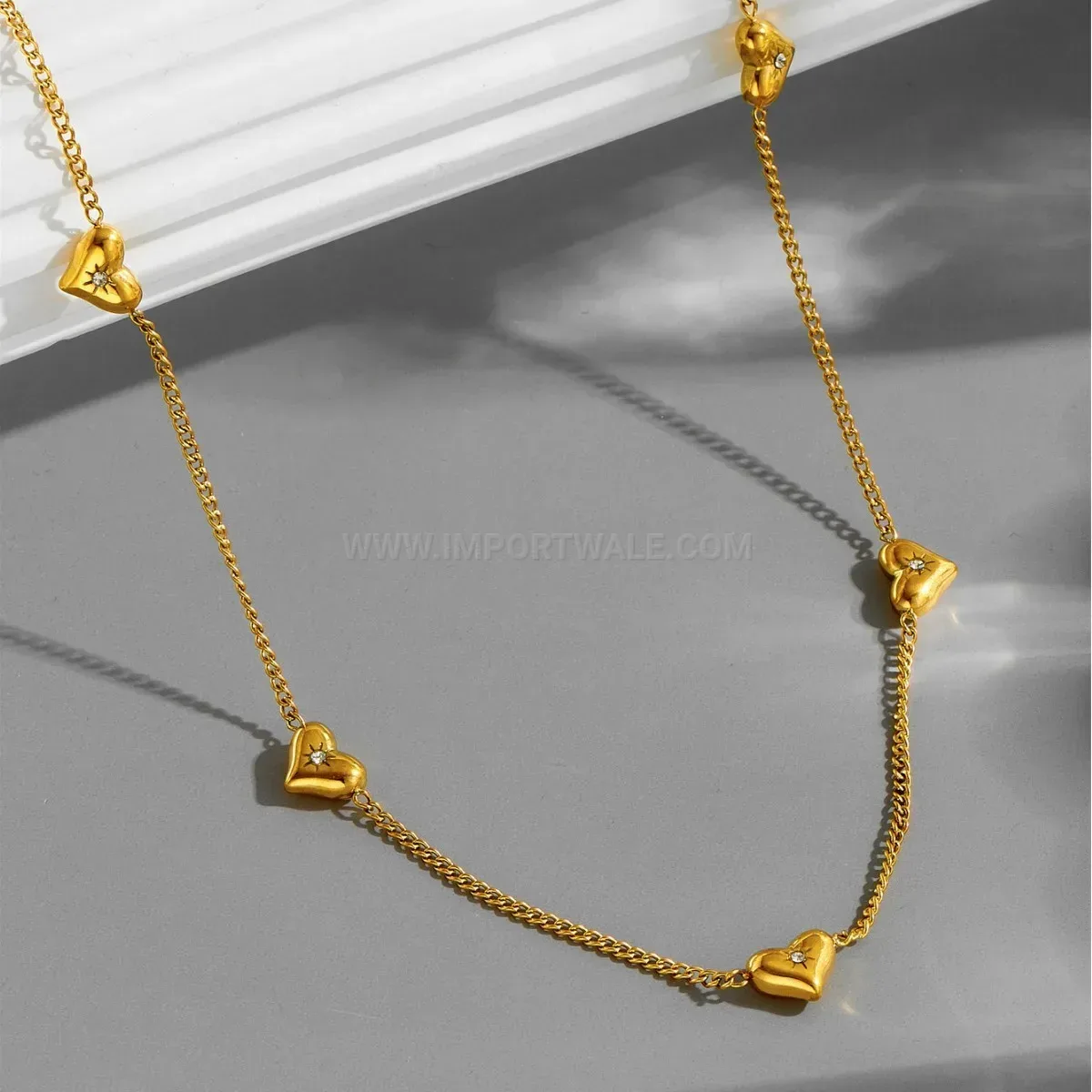 Designer Gold Plated Stainless Steel Crystal Heart Pendant Necklace