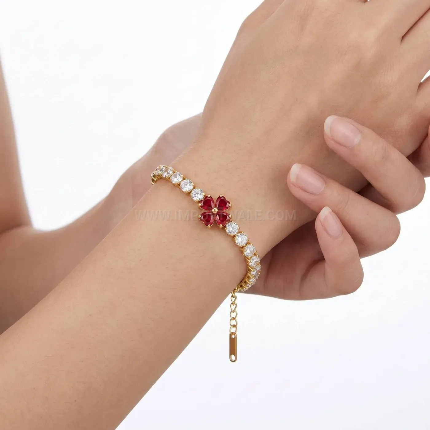 Square Heart Zirconia Inlaid Stainless Steel Tennis Bracelet