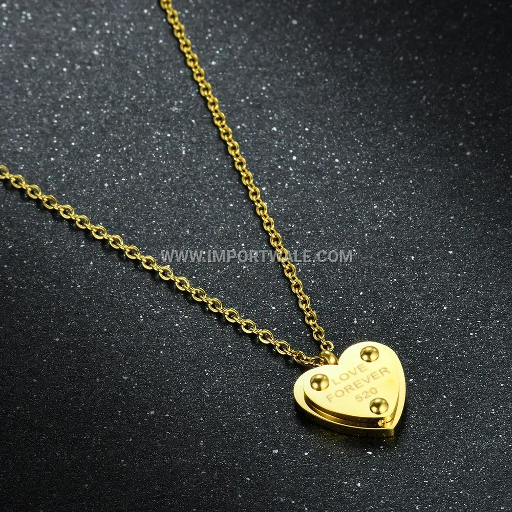 Gold Stainless Steel Layered Heart Lock Sweater Chain Necklace