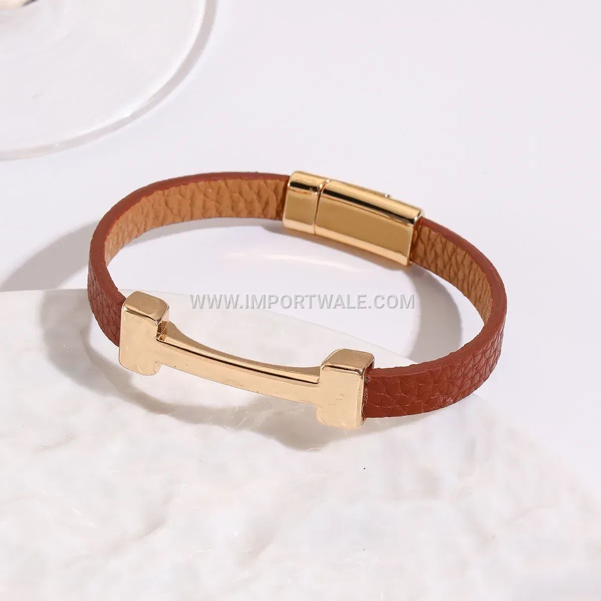 Flat PU Leather and Alloy Geometric Accent Cuff Bracelet