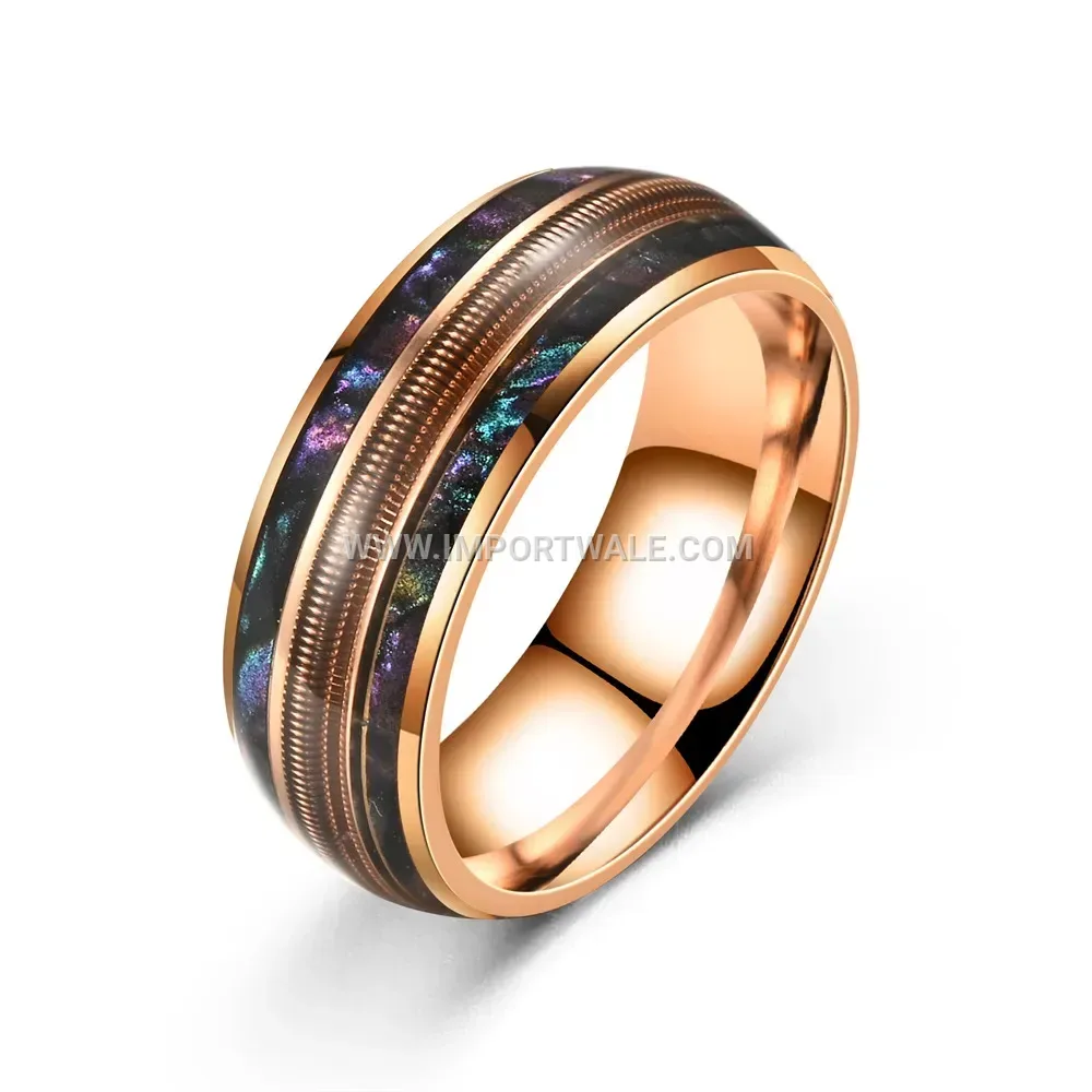Rose Gold Titanium Steel Shell String Inlay Band Ring