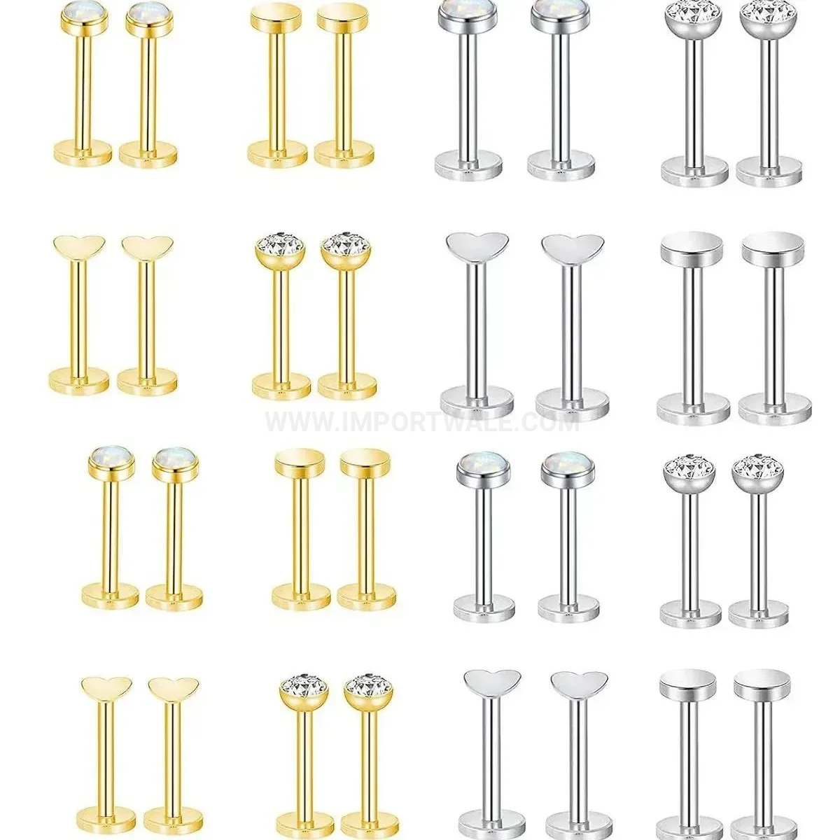 Stylish Internally Threaded Stainless Steel Opal Flat Back Piercing Stud