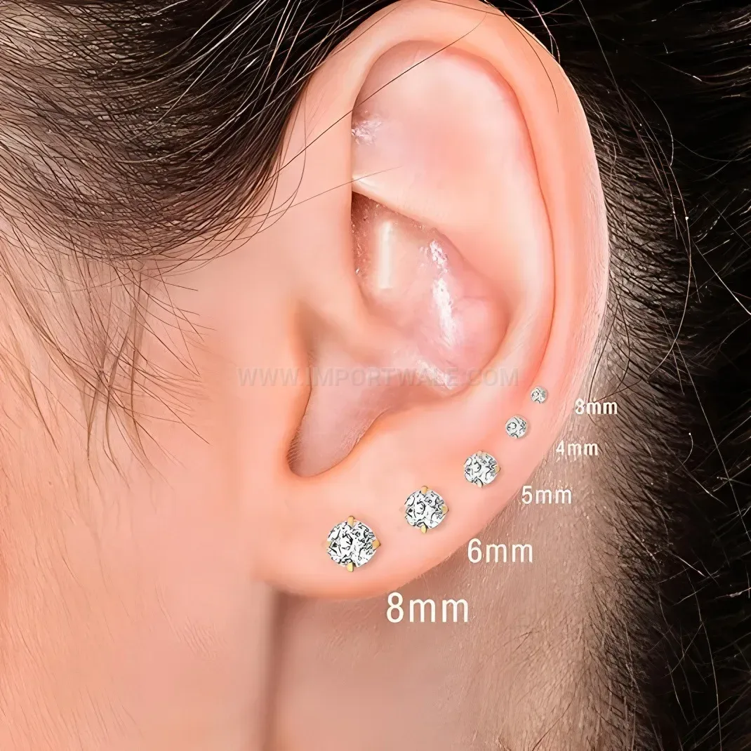 Chic Four-Prong Zirconia Stainless Steel Piercing Stud Set