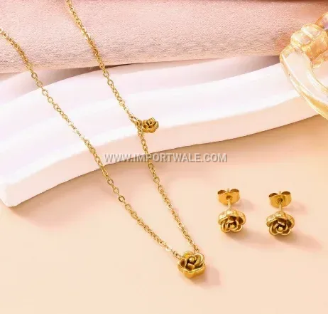 Gold Plated Stainless Steel Rose Flower Stud Earrings