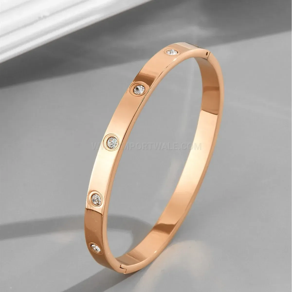 Chic Ten-Stone Titanium Steel Clasp Bangle Bracelet