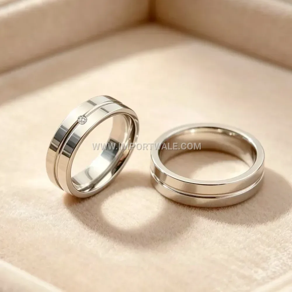 Geometric Stainless Steel Band with Sparkling Zircon Accent