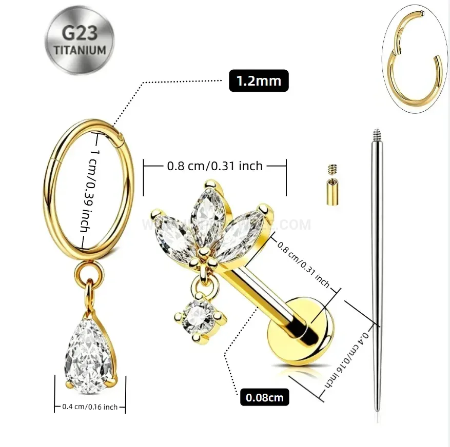 Bold G23 Titanium Internally Threaded Crystal Flat Back Piercing Stud Set