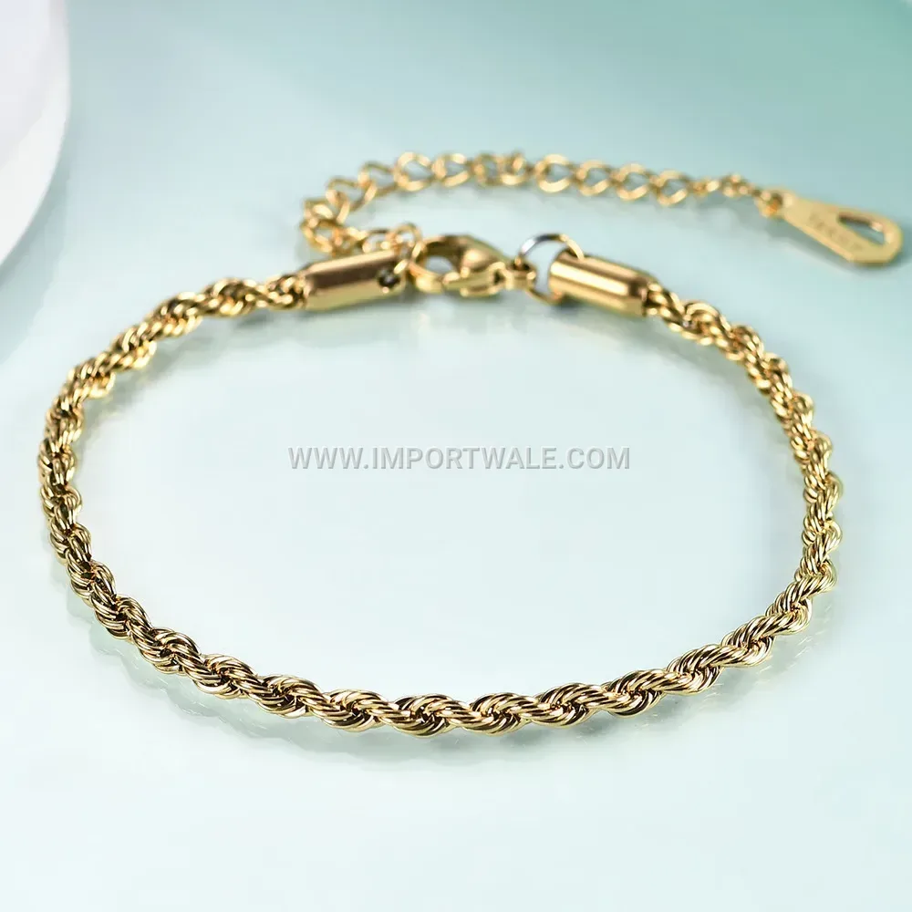 Adjustable 3mm Stainless Steel Rope Chain Bracelet