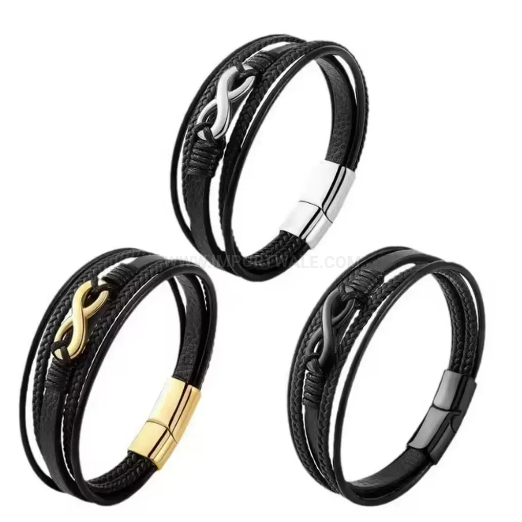 Bold Multi Layer Leather Infinity Charm Bracelet with Magnetic Clasp