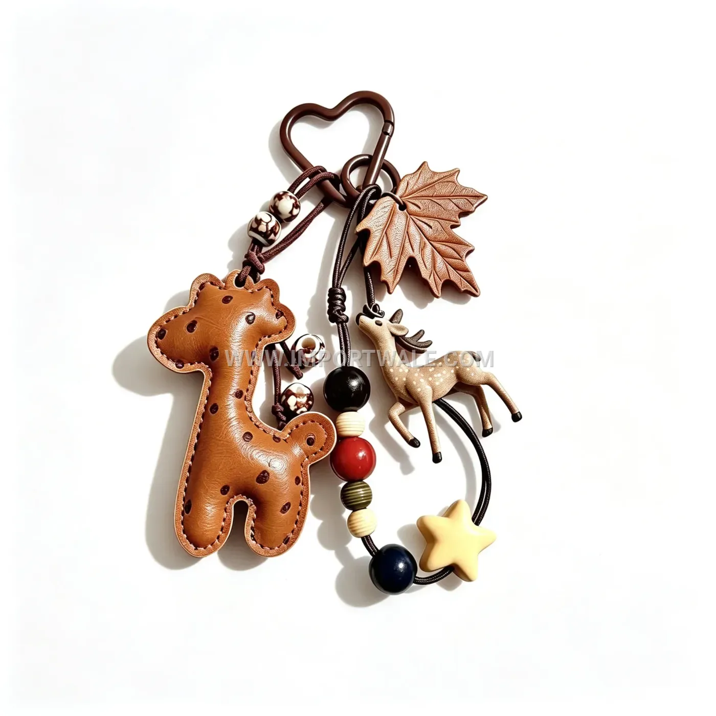 Beaded Leather Fawn Deer Plush Charm Keychain