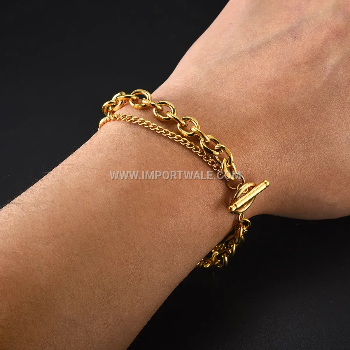 Double Strand Stainless Steel OT Clasp Chain Bracelet