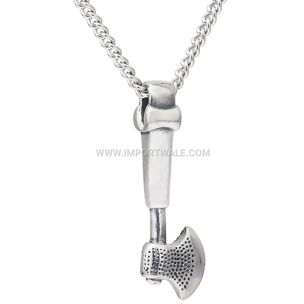 Antique Cast Stainless Steel Axe Pendant Chain Necklace