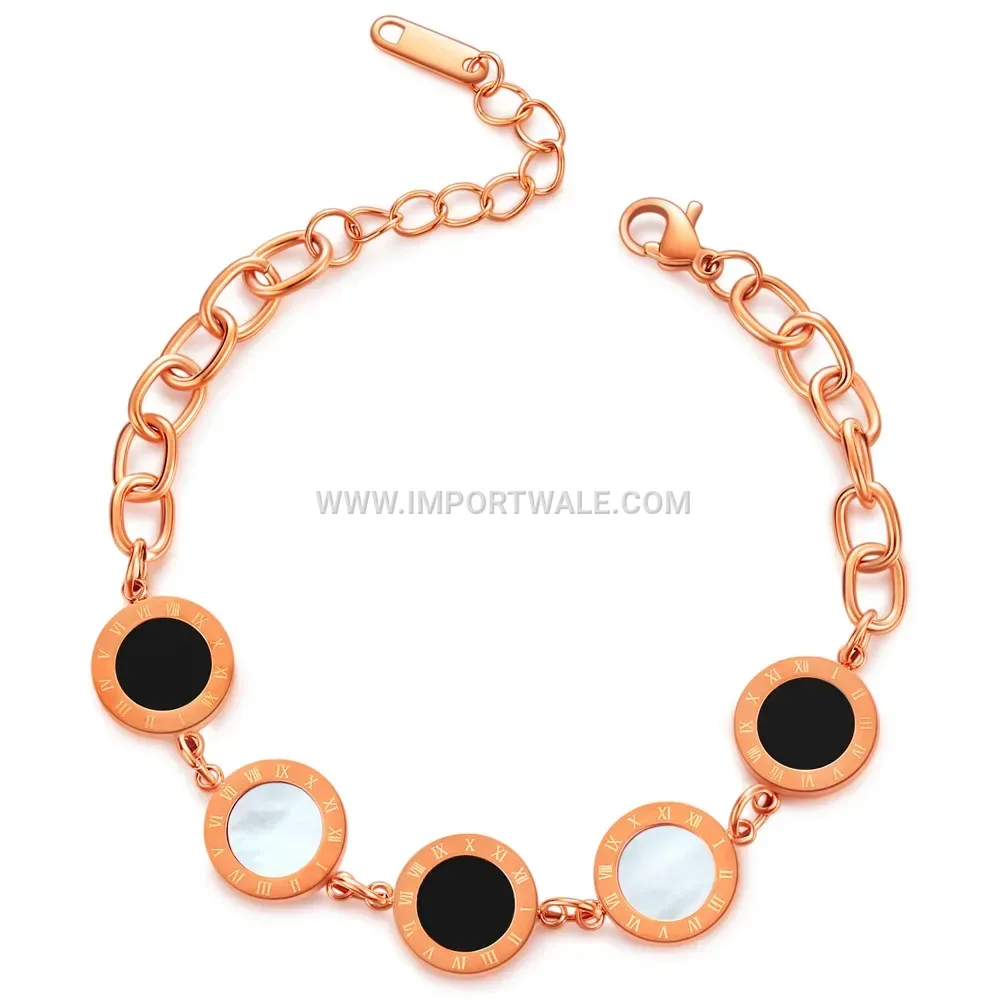 Stainless Steel Roman Numeral Shell Charm Bracelet