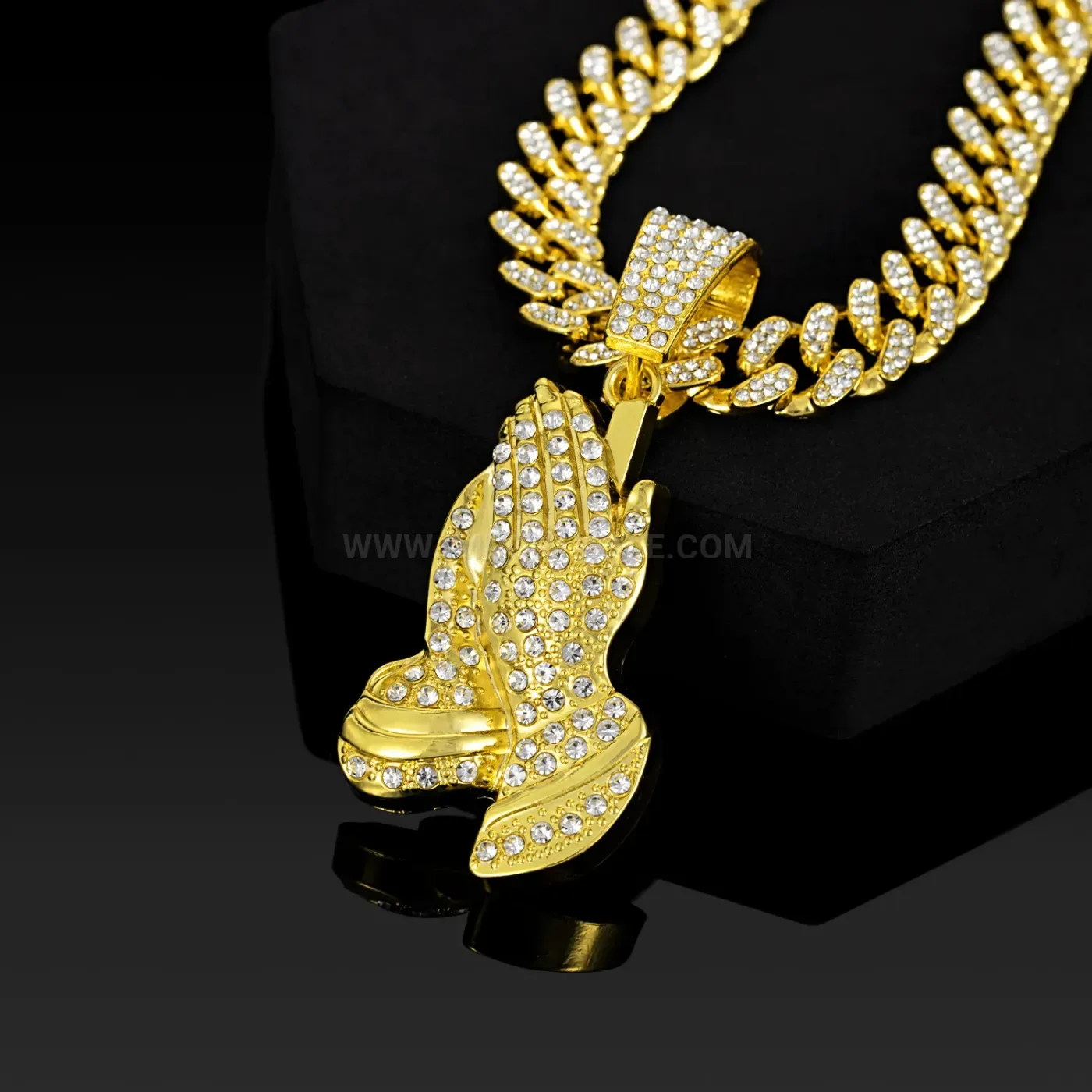 Pave Rhinestone Praying Hands Alloy Hip Hop Pendant