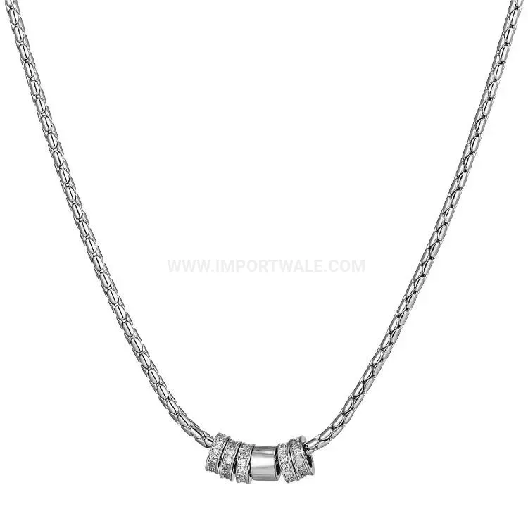 Modern Titanium Steel Geometric Ring Pendant Necklace with Sparkled Crystals