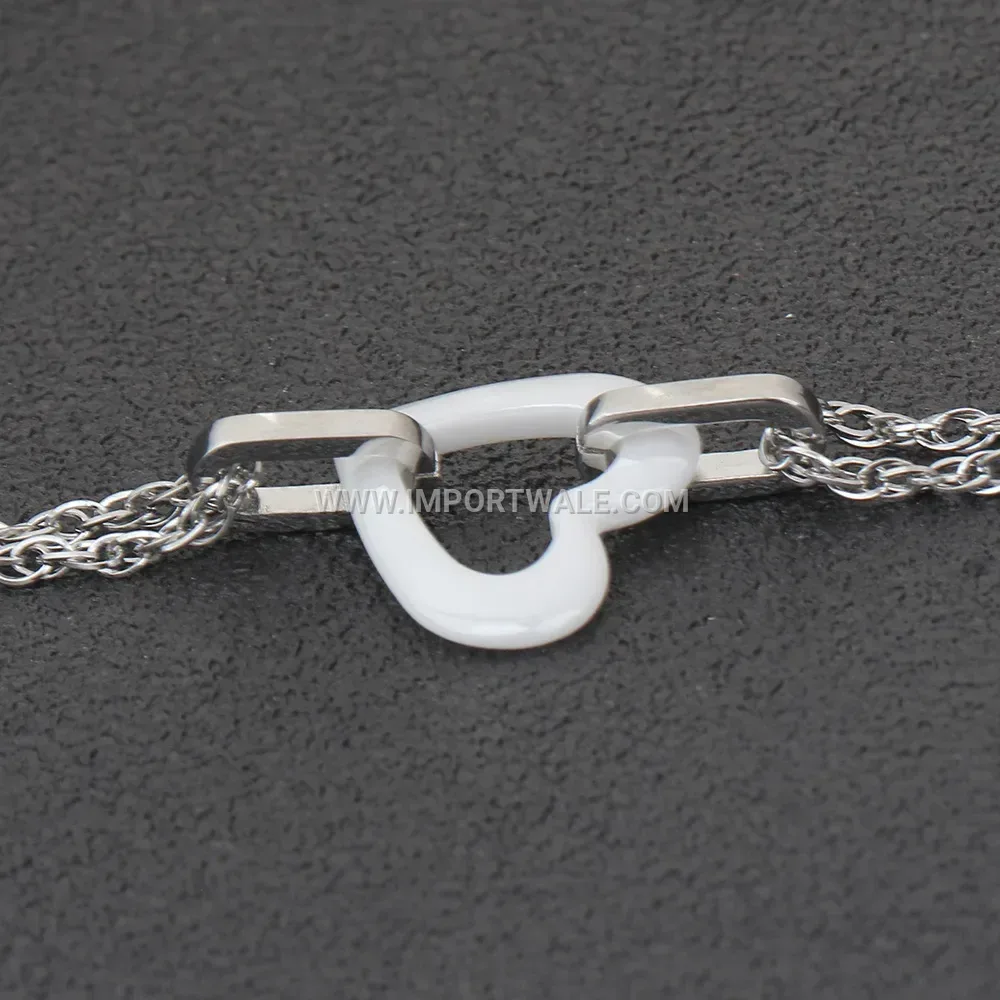 Minimalist White Ceramic Heart Double-Buckle Stainless Steel Bracelet