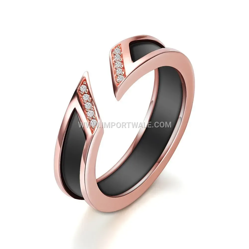 Single Row Rhinestone Ceramic Band Ring