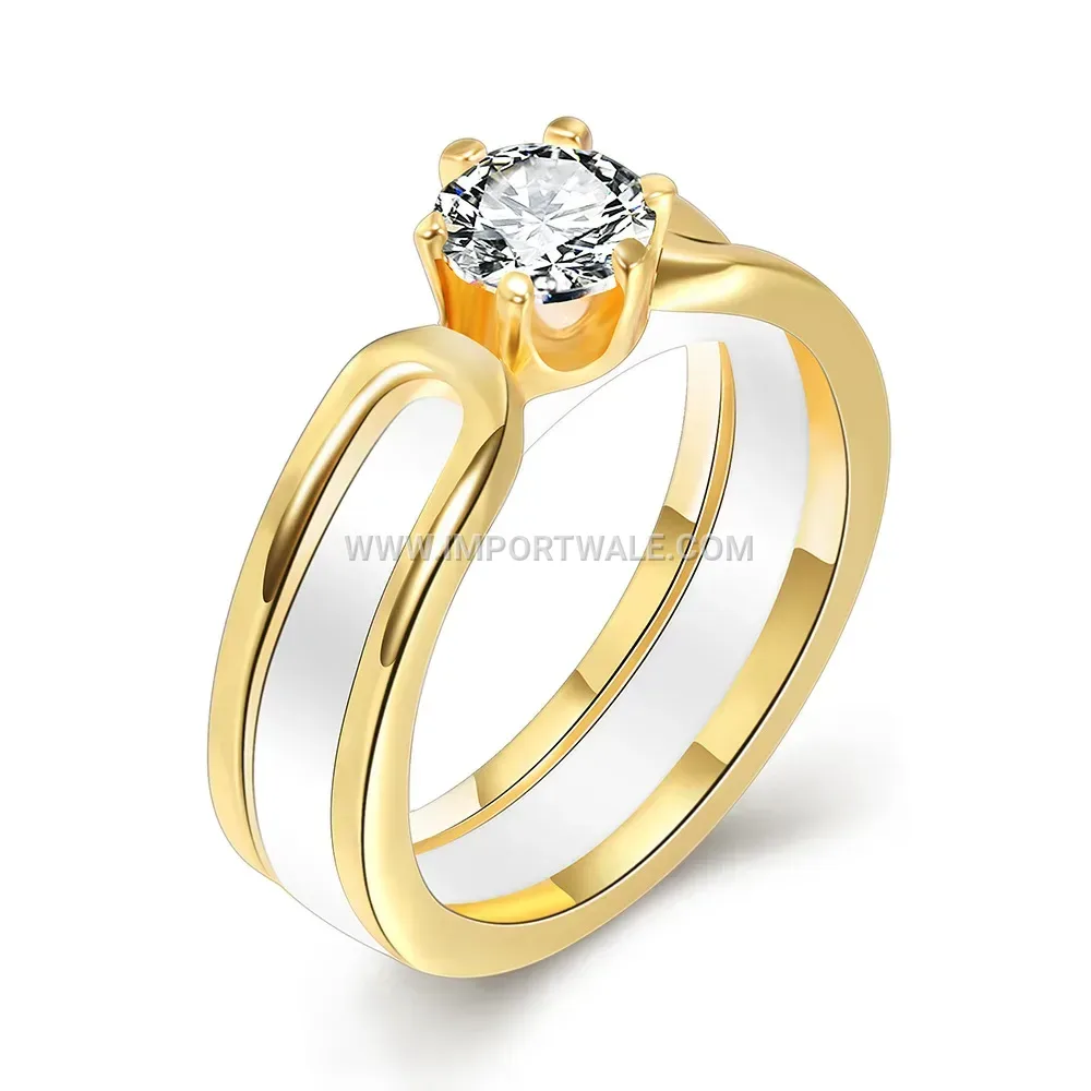 Zircon Inlaid Ceramic Couple Band Ring