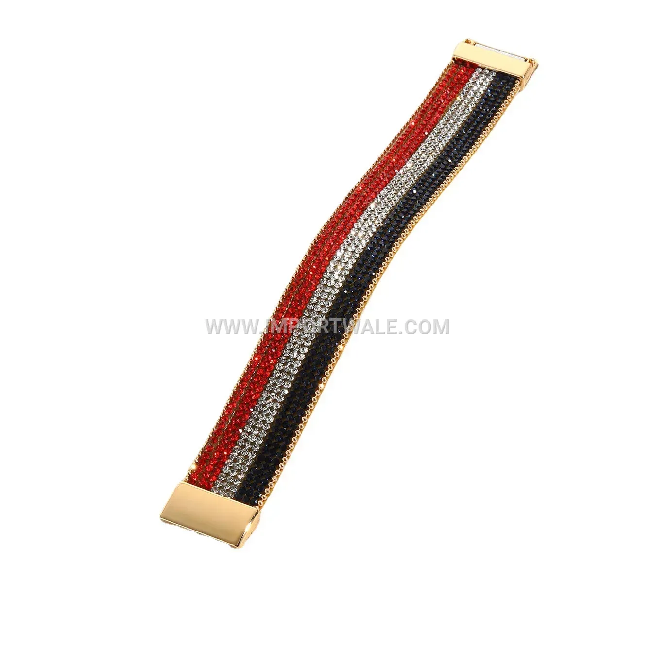 American Flag Rhinestone PU Leather Bracelet with Magnetic Clasp