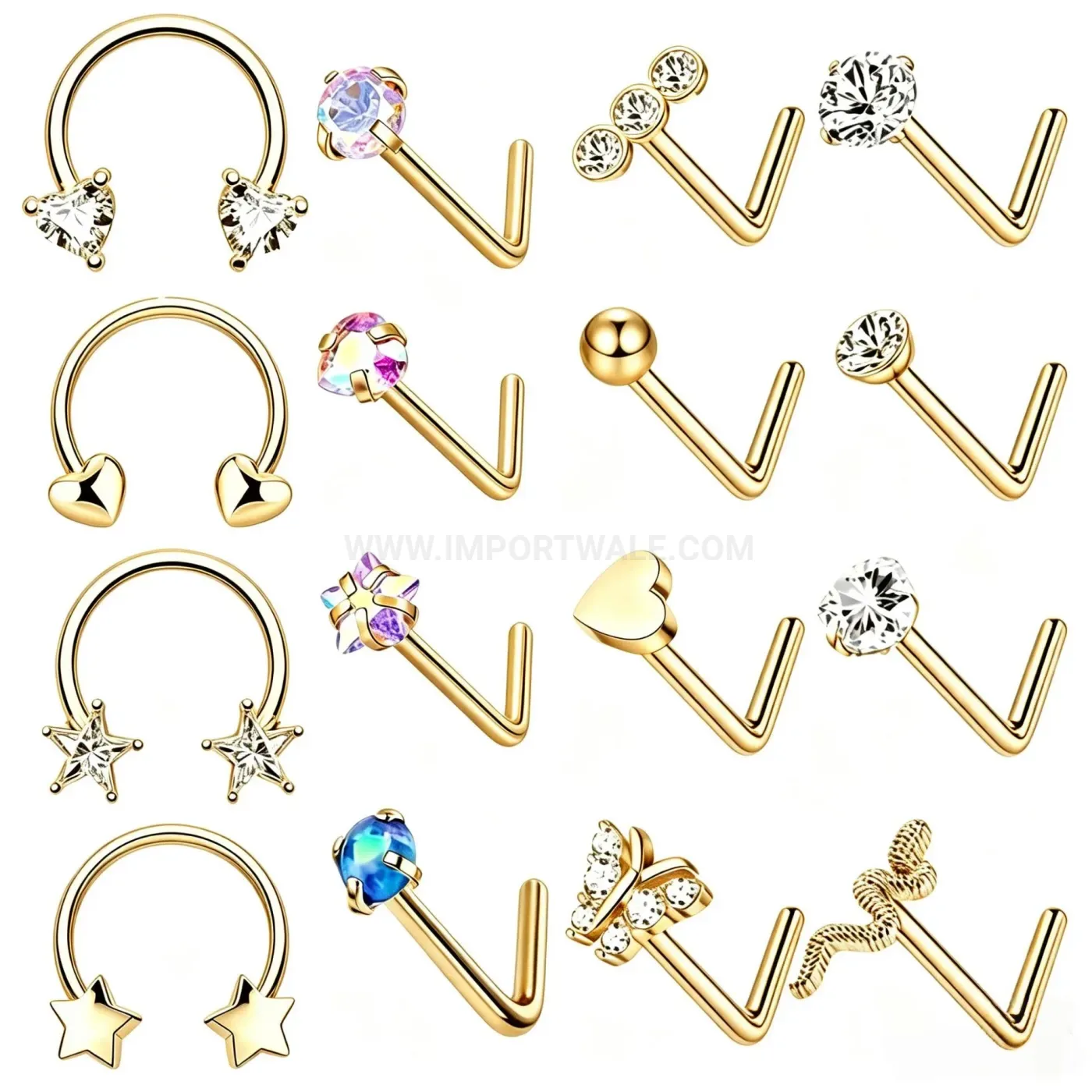 Fashion Rhinestone Curved Bar Stainless Steel Nose Piercing Set