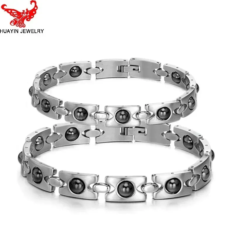 Chic Couples Pure Titanium Rotating Bio Magnetic Bracelet with Hematite Elements