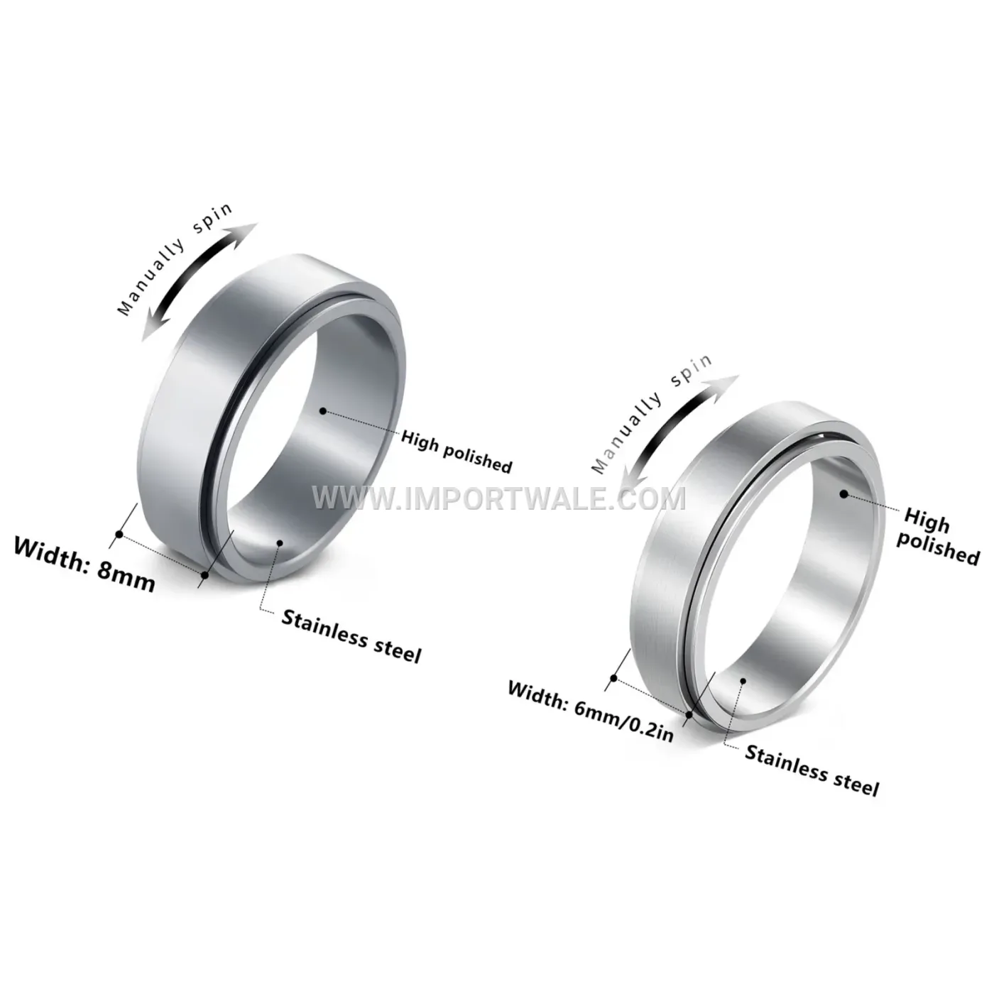Minimalist Stainless Steel Spinner Relief Band Ring