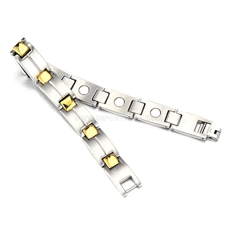 Bold Two Tone Pure Titanium Germanium Bio Magnetic Bracelet