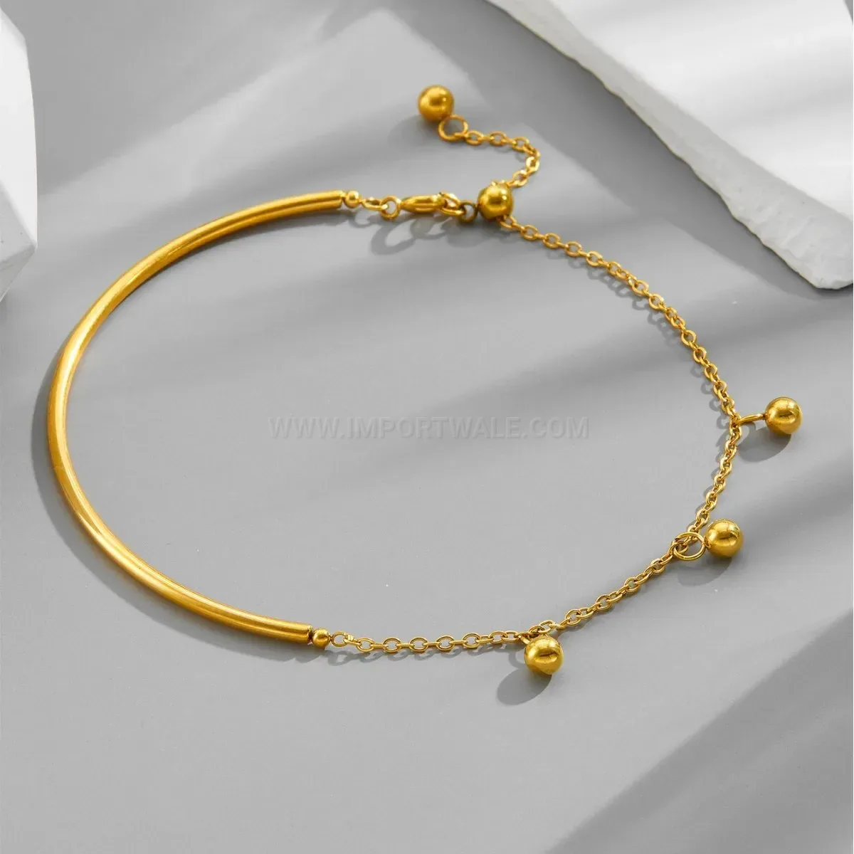 18K Gold Plated Stainless Steel Ball Tassel Half Half Chain Bracelet
