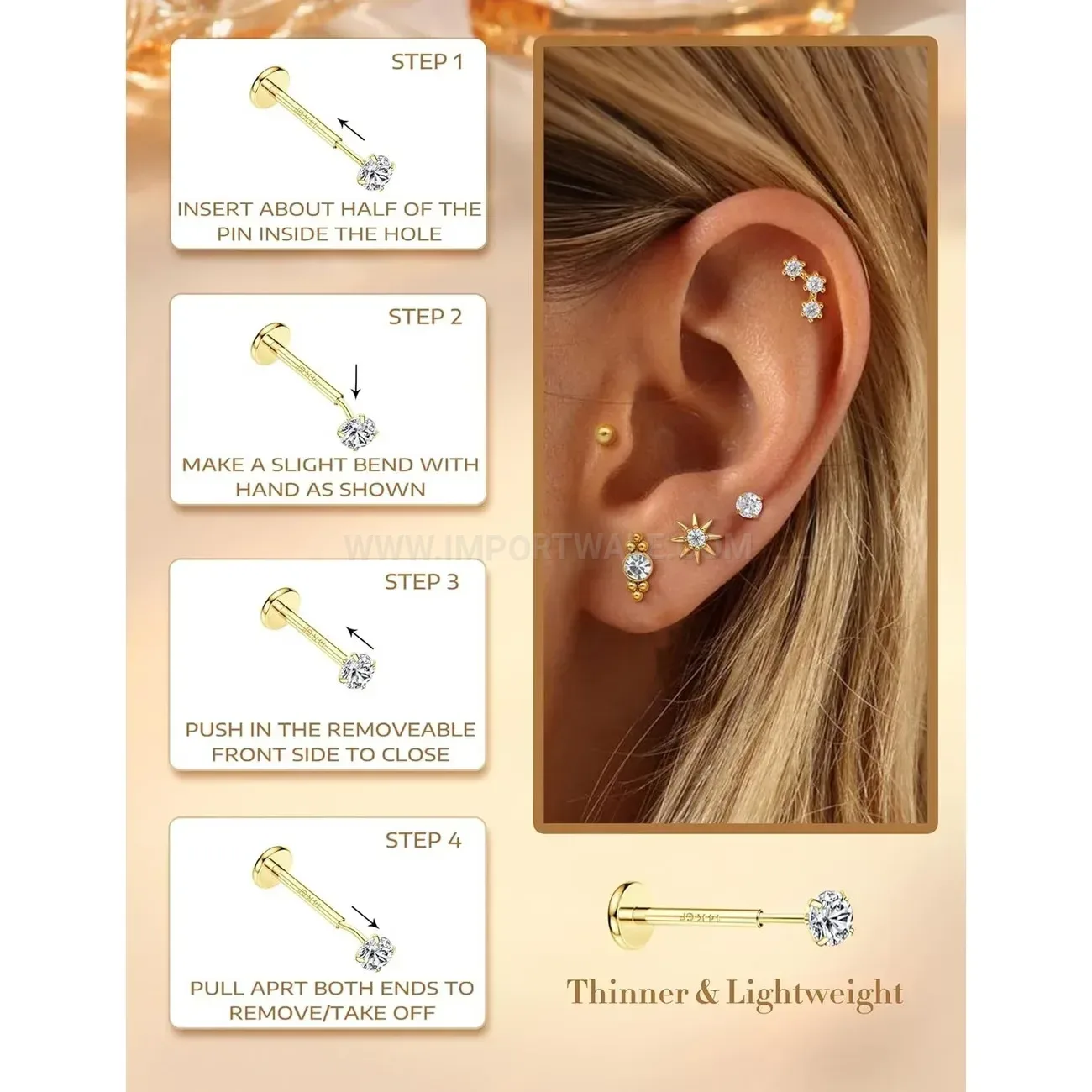 Stylish Internally Threaded Stainless Steel Flat Back Curved Piercing Stud