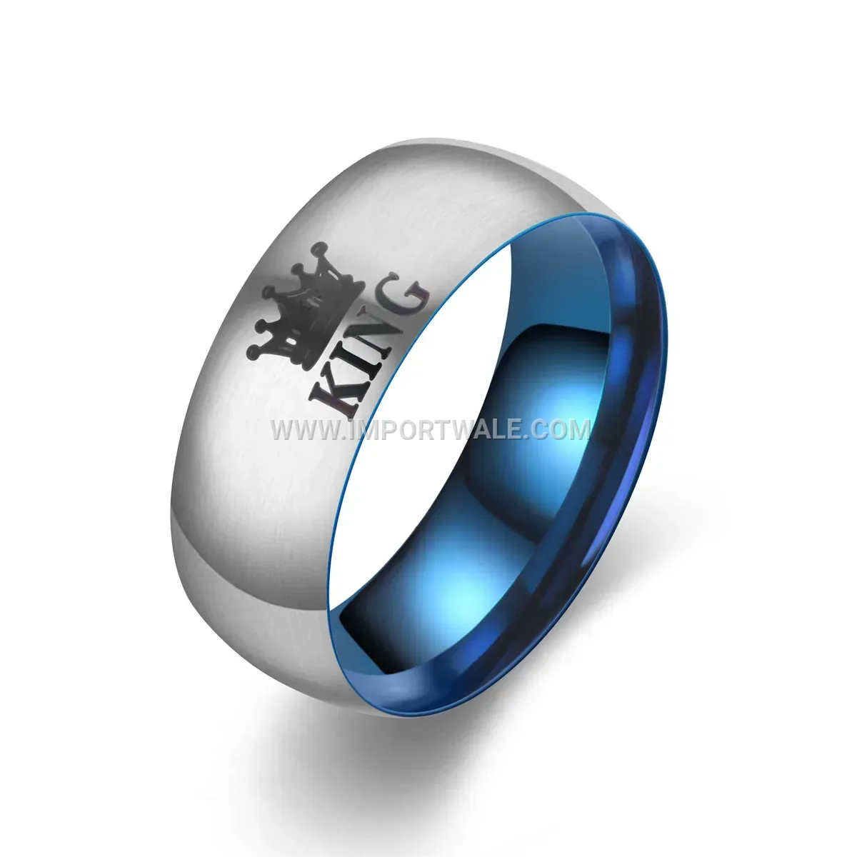 Matte Blue Titanium Steel Crown Inscribed Ring