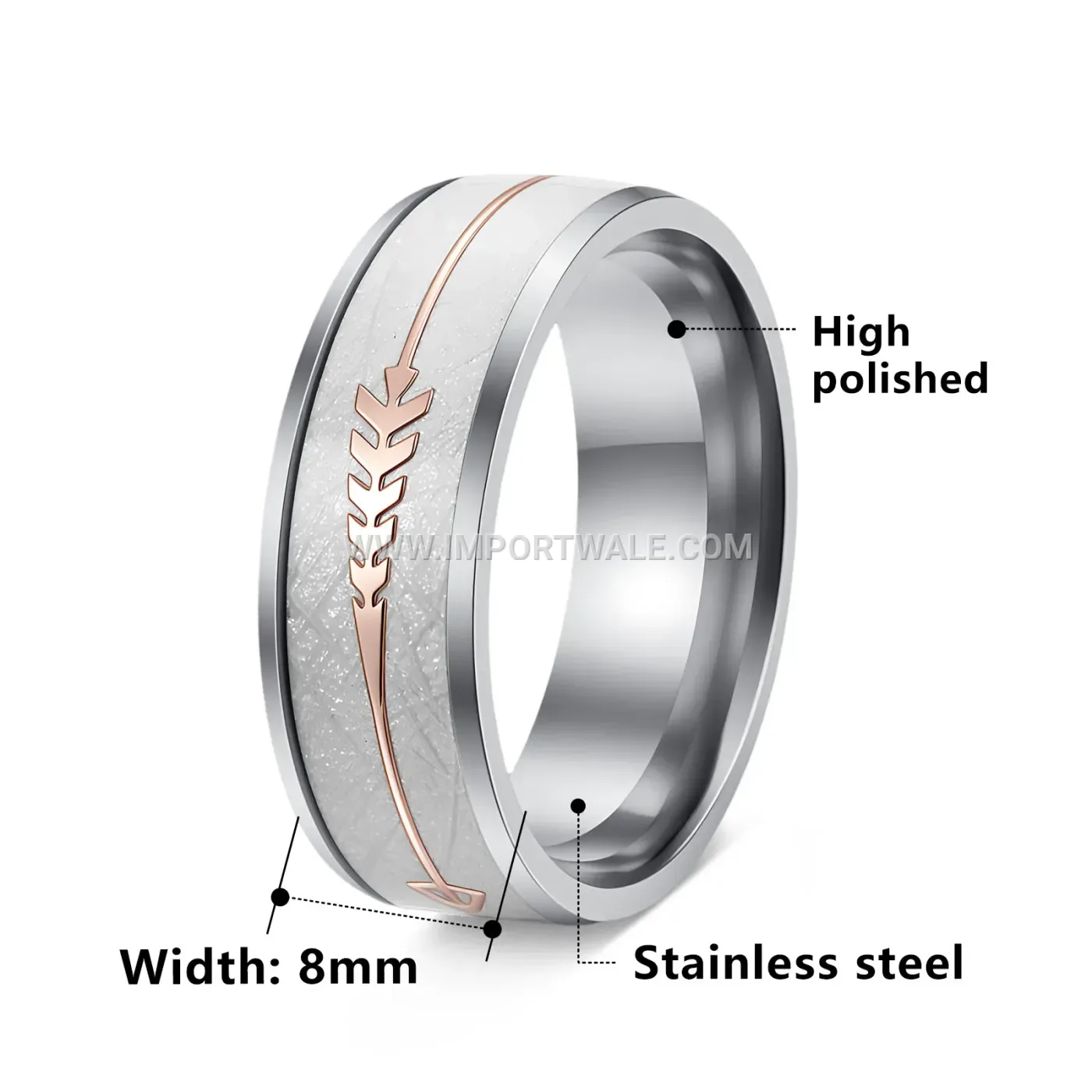 Arrow Fishbone Patterned Stainless Steel Band Ring