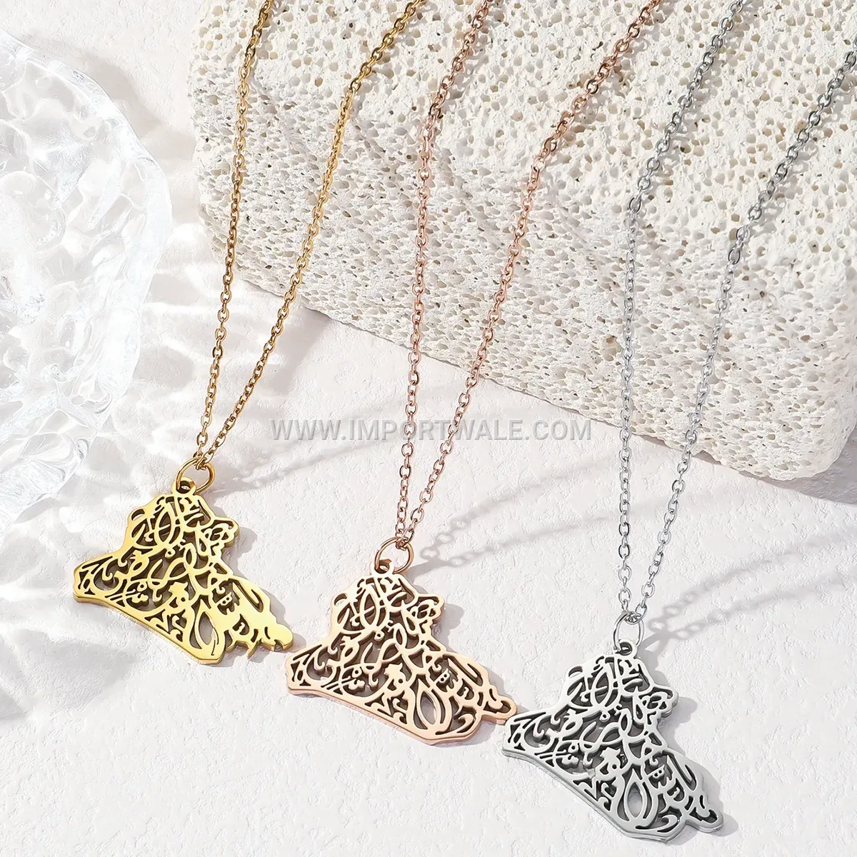 Stainless Steel Islamic Arabic Map Pendant Necklace