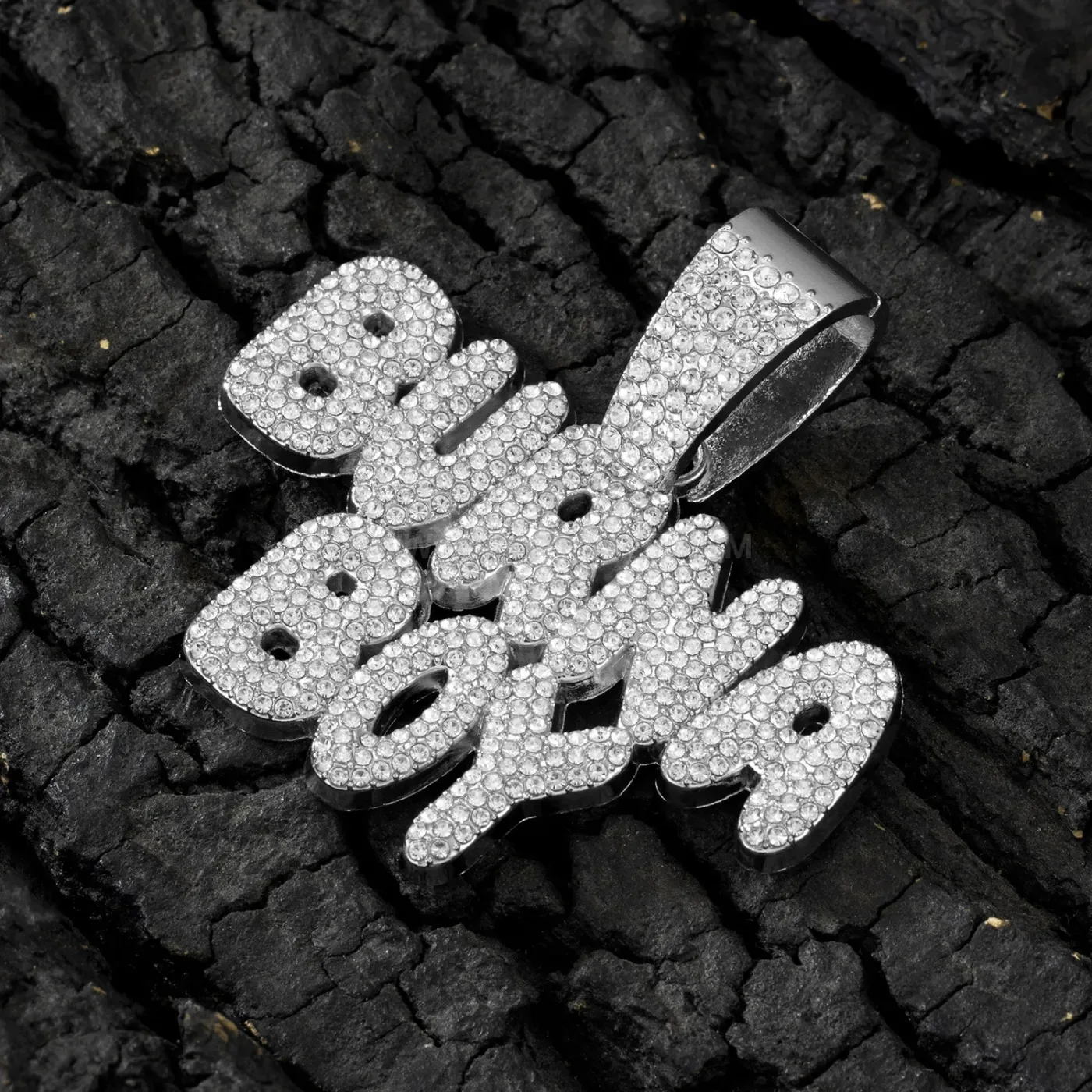 Stylish Rhinestone Burna Boy Letter Pendant Cuban Chain Necklace