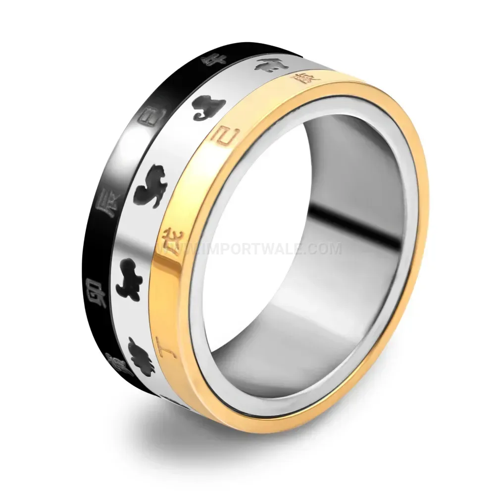 Premium Tri Color Spinner Stainless Steel Zodiac Motif Ring