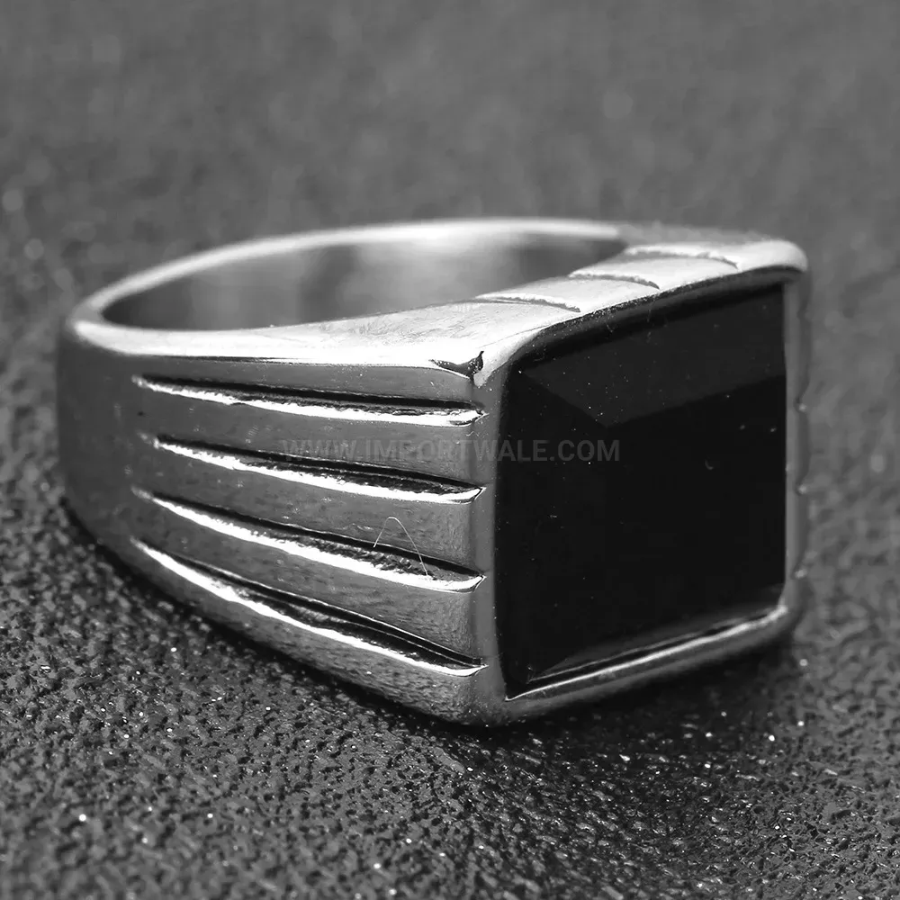 Fashion Square Red Gemstone Stainless Steel Signet Ring