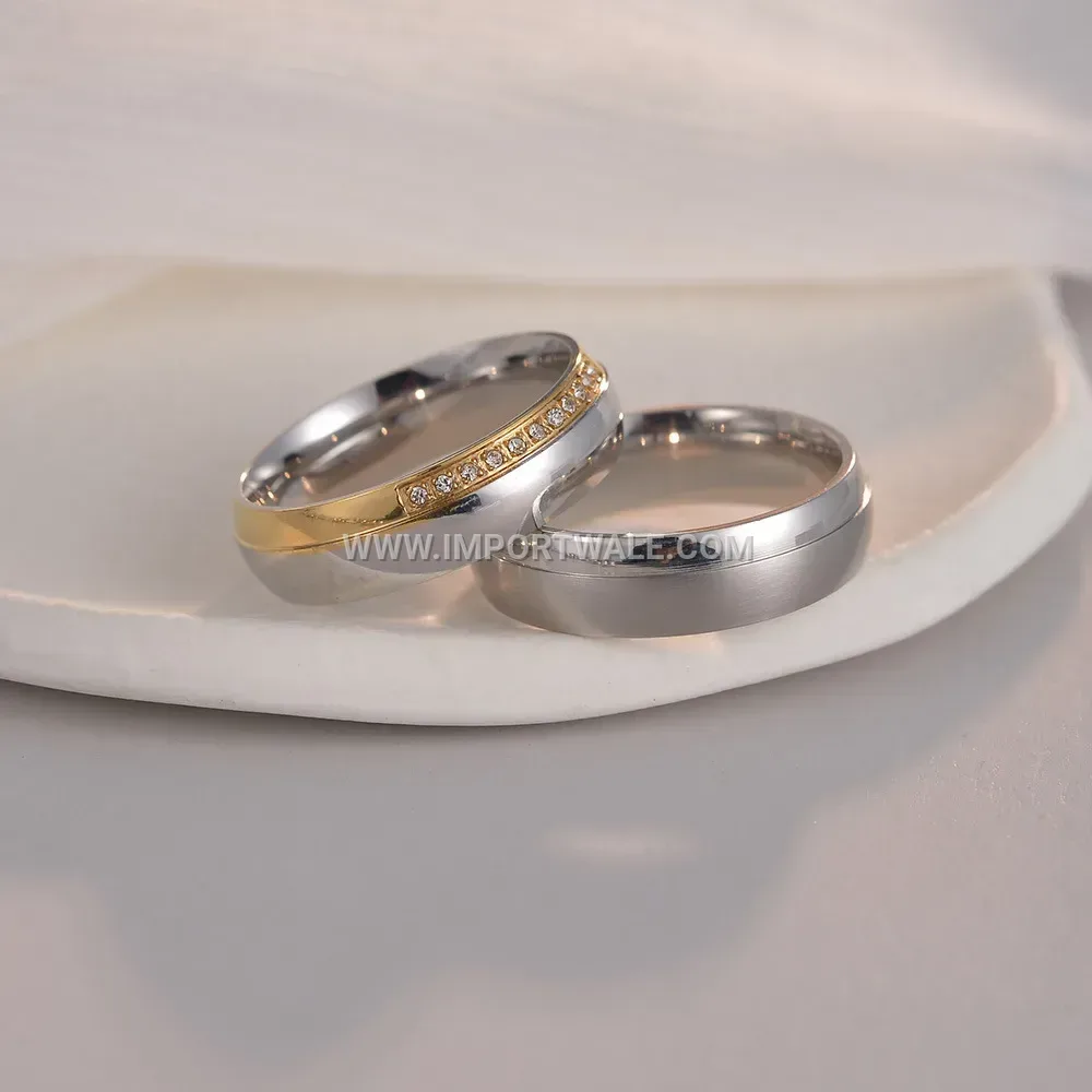 Stainless Steel Rhinestone Inlaid Band Ring