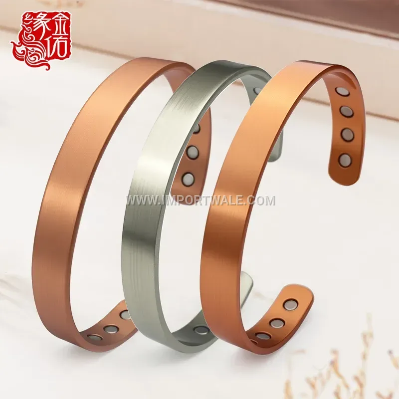 Minimalist Pure Copper Magnetic Bangle Bracelet with Vacuum Plating