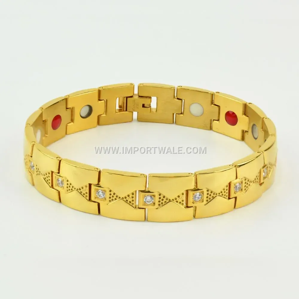 Geometric Titanium Steel Magnetic Bracelet with Crystal Accents