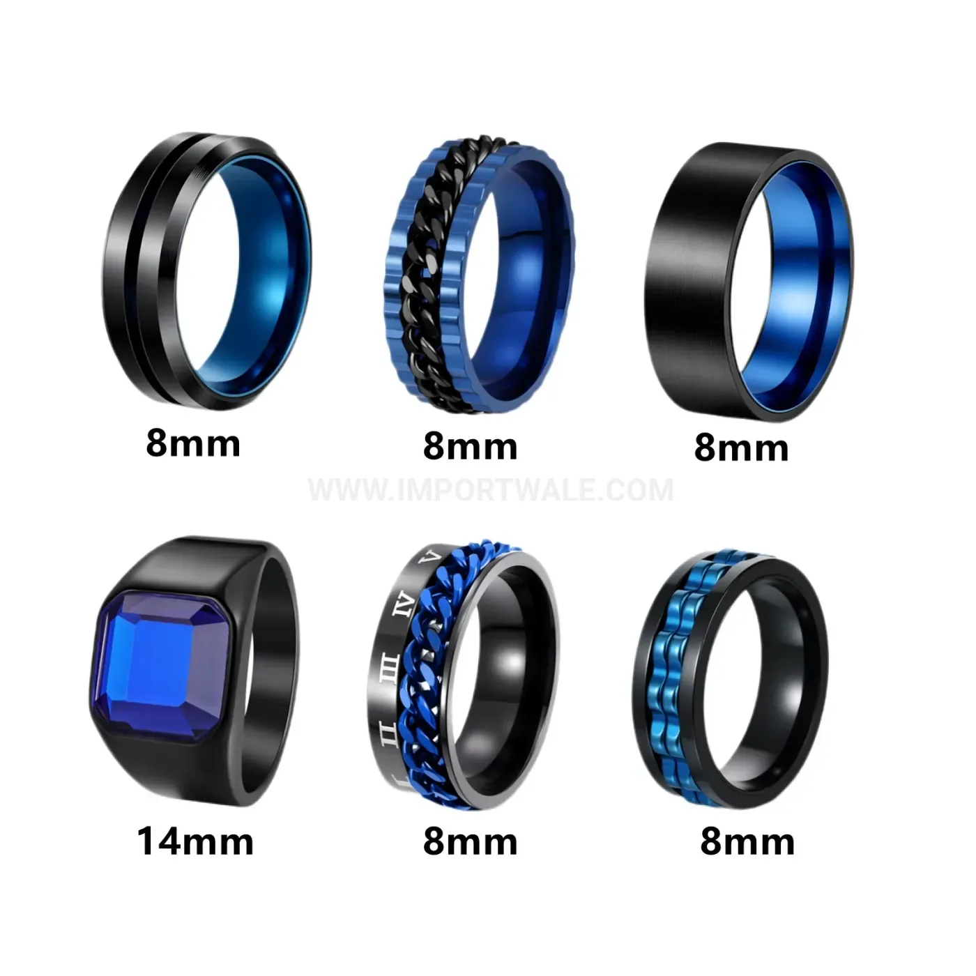Rotating Stainless Steel Geometric Band Ring Set