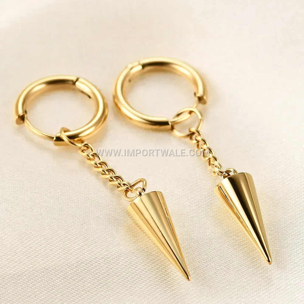 Modern Geometric Stainless Steel Cone Pendant Earrings