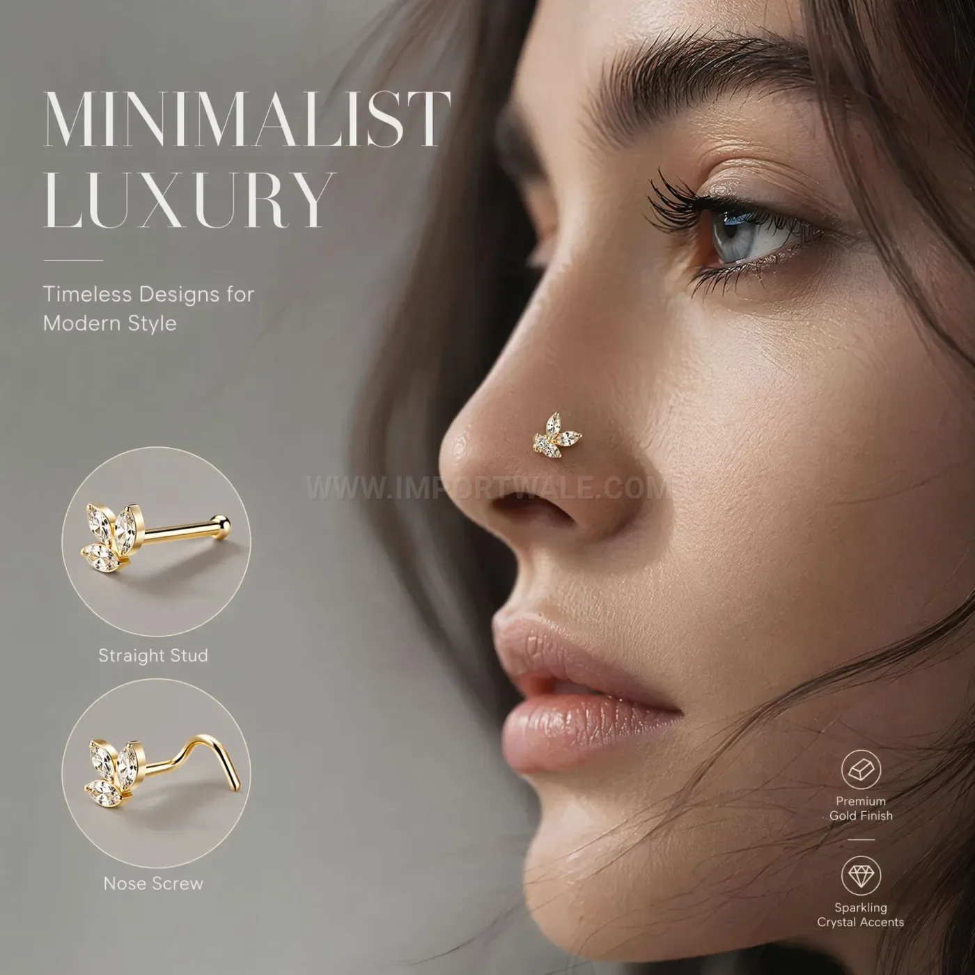 Elegant Minimalist Stainless Steel Straight and Curved Nose Stud Set