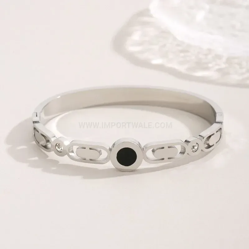 Trendy Hollow Circular Black Shell Titanium Steel Bangle Bracelet