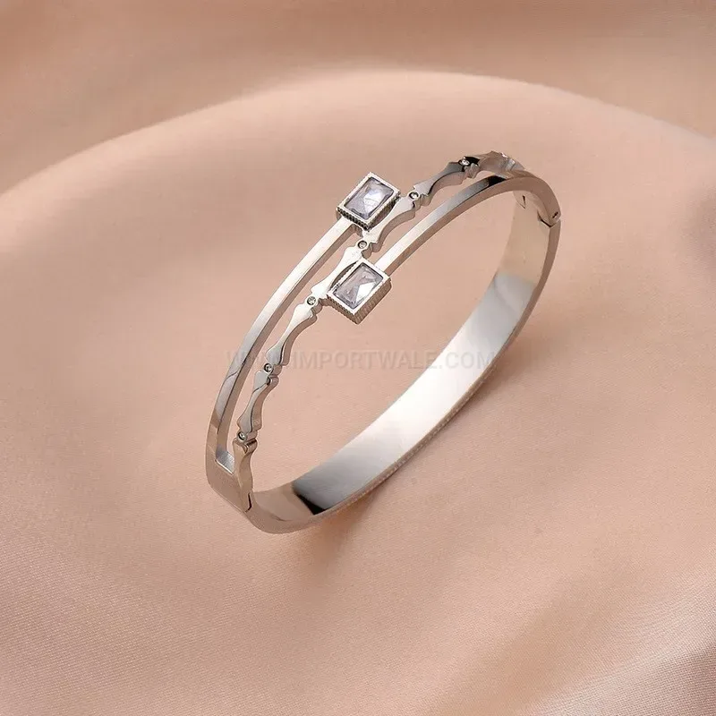 Stylish Geometric Rhinestone Square Titanium Steel Bangle Bracelet