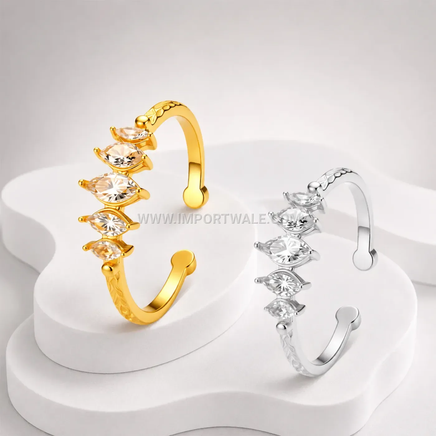 Hammered Stainless Steel Adjustable Open Ring with Sparkle Details