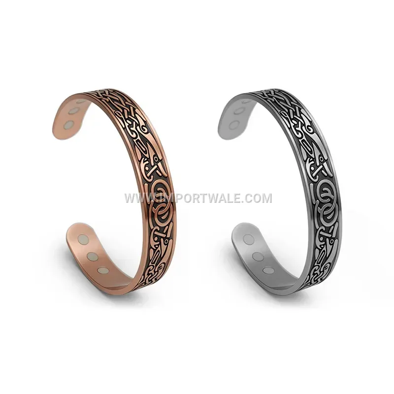 Vintage Dragon Pattern Red Copper Magnetic Therapy Bangle