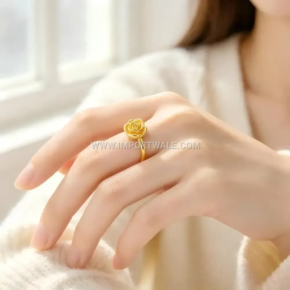 Rose Floral Stainless Steel Minimalist Band Ring